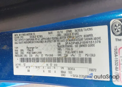 2011 Ford Fiesta Se z USA, uszkodzony, nr VIN 3FADP4BJ1BM151378